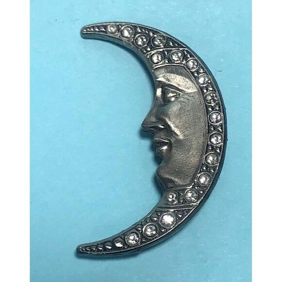 1/2 Moon Silver tone rhinestone Brooch or Pin - Picture 3 of 4